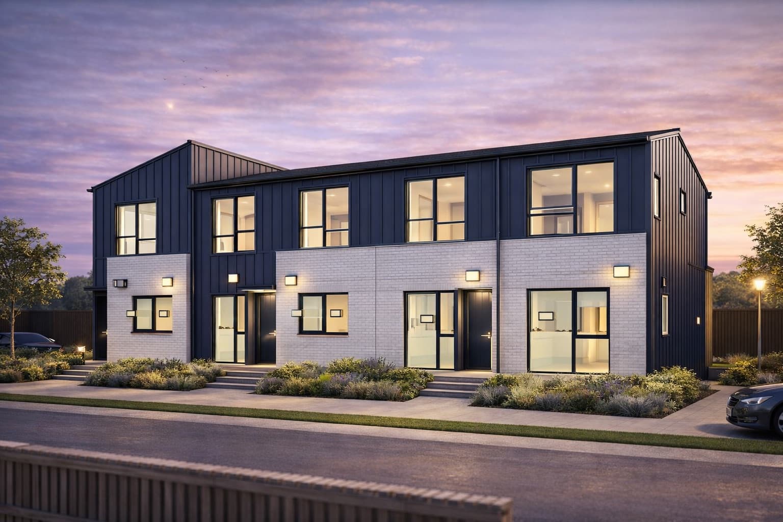 Render of white-brick Westcott townhouses in Ormiston
